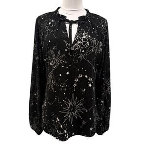 WHBM Celestial Long Sleeve Blouse Small Black Constellation Horoscope Astrology
